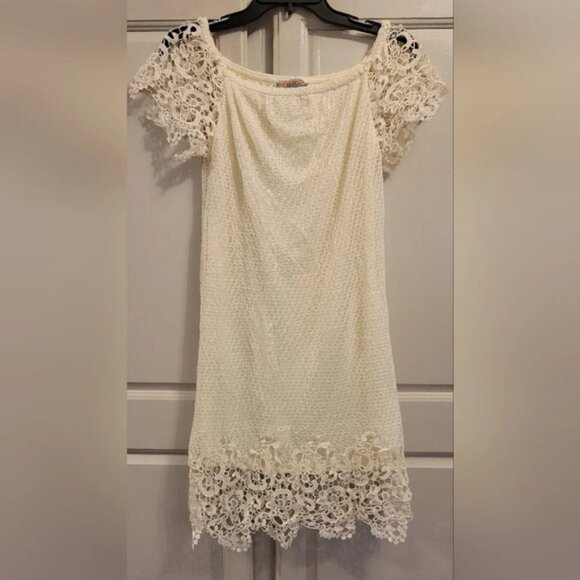Flying Tomato Anthropologie Off White Crochet Knit Off The Shoulder Dress - Picture 1 of 4